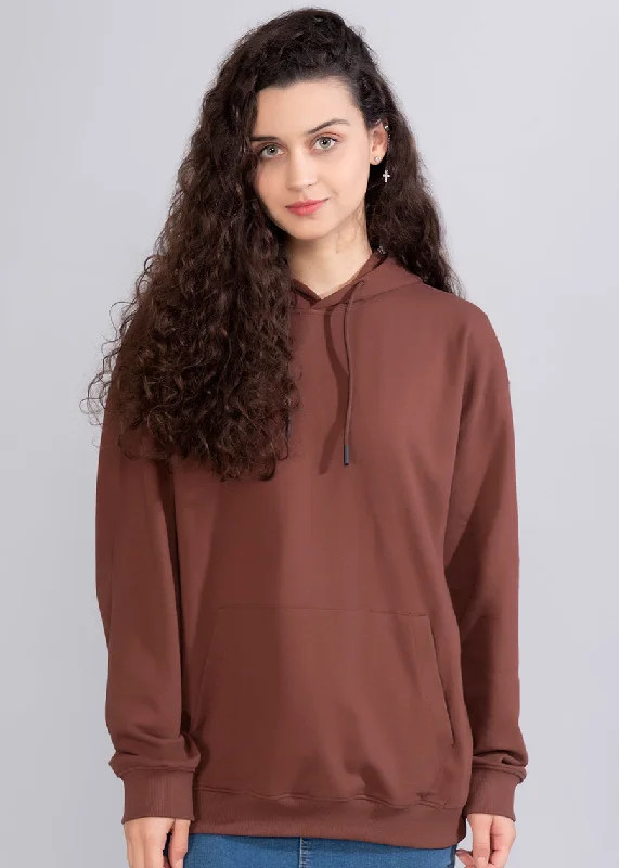 Fashionable Items Solid Cocoa Womens Drop Shoulder Terry Hoodie |Pronk