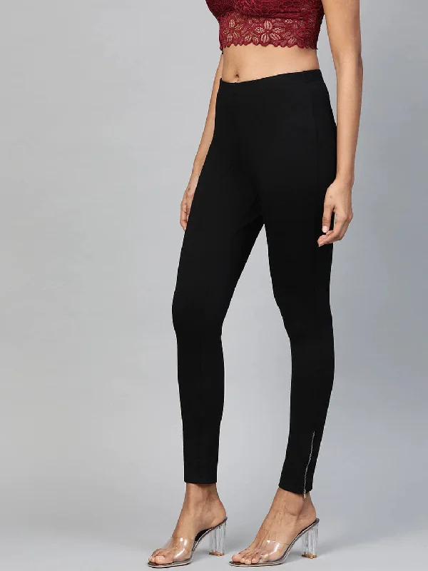 Free and comfortable Black Zipper-at-Hem Jeggings