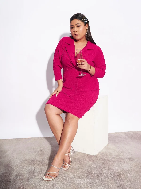Versatile Items Women Fuchsia Blazer Detail Bodycon Dress