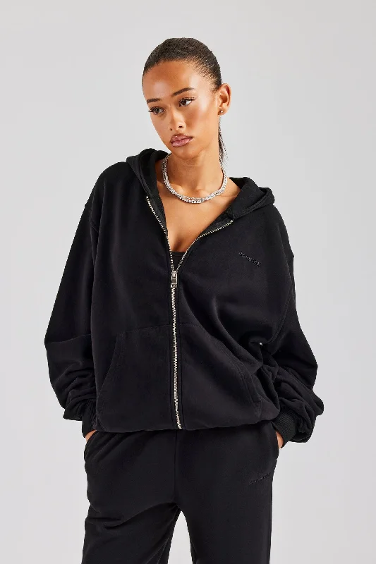 Street Cool Oversized Zip Hoodie - Black