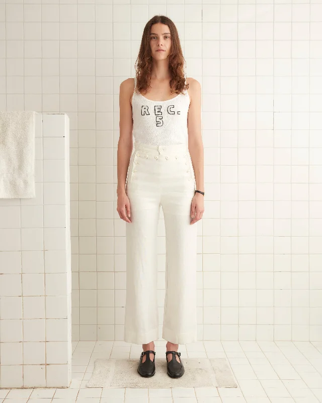 Exquisite Craftsmanship Linen Sailor Trousers - White