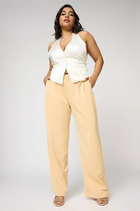 Exclusive Customization Maple Beige Curve Pleated Straight Korean Pants