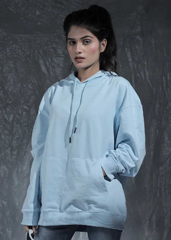 Luxe Comfort Solid Women Drop Shoulder Premium Terry Hoodie | Sky | Pronk