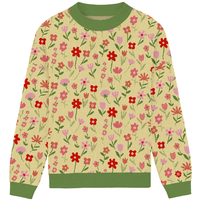 Sports And Leisure Flower Patch Knit Crewneck