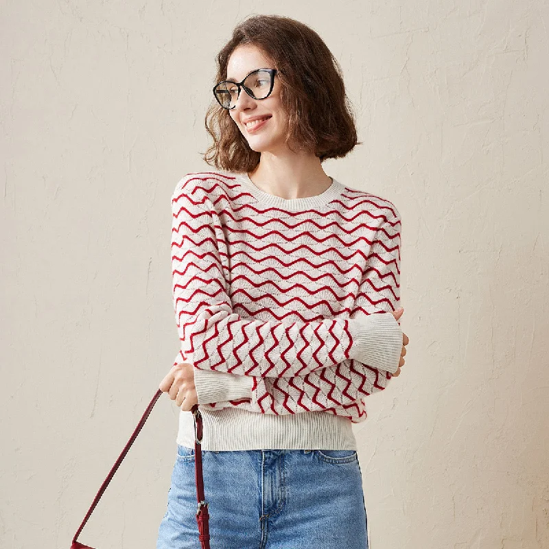 Fashionable Items 100% Cashmere Wave Pattern Knit Sweater