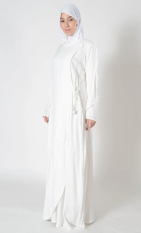 Simple Design Double Layered Side Tie Up Detail Abaya Dress