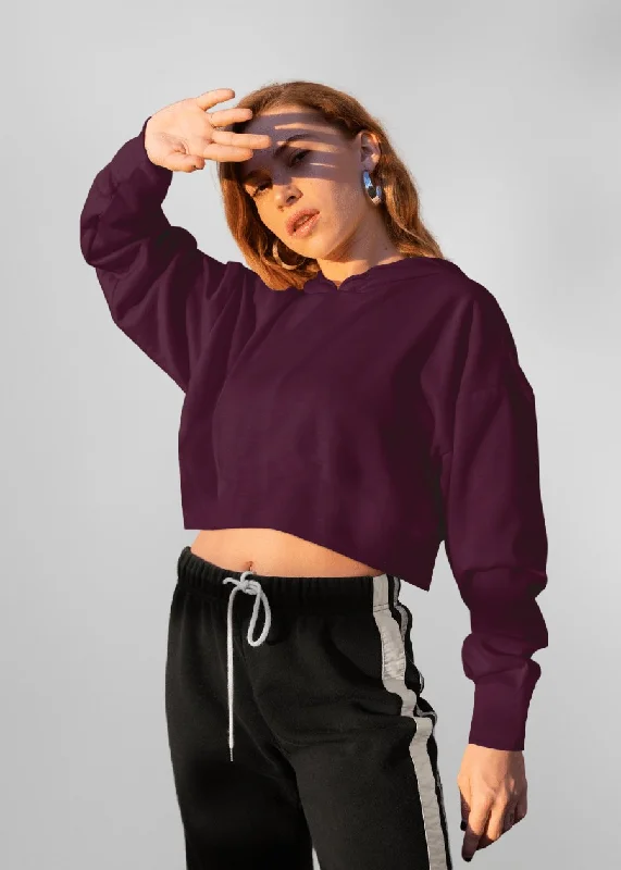Luxury and fashionable Wine Solid Cropped Hoodie For Women |  Pronk