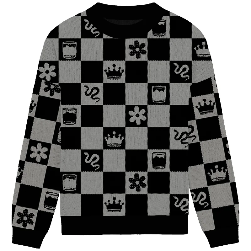 High Street Design Reputation Checkered Knit Crewneck
