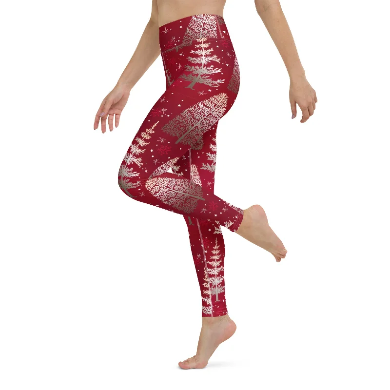 Romantic Temperament Silver Noel Pines Yoga Leggings