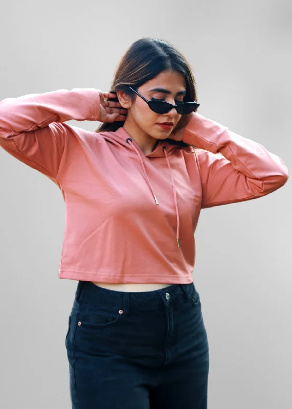 Trendy Looks Salmon Pink Cropped Hoodie For Women | Pronk