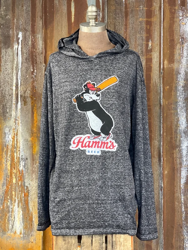 Noble And Elegant Hamm's Baseball Bear LIGHTWEIGHT HOODIE- Charcoal grey CLEARANCE