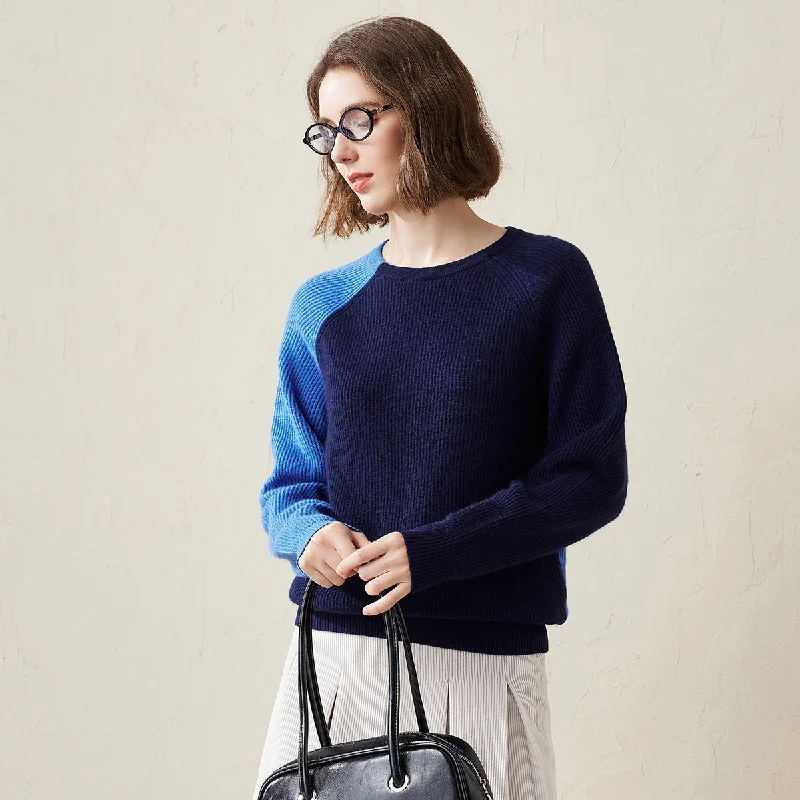 New Products 100% Cashmere Color Block Soft Knit Sweater