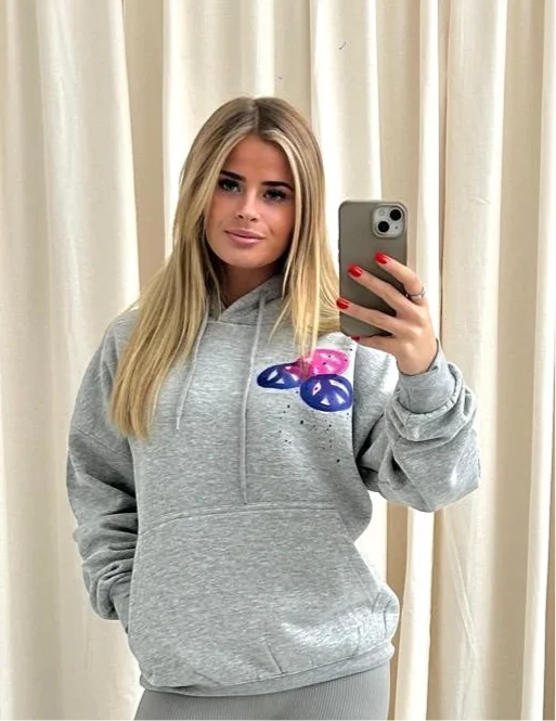 Retro Fashion Peace & Love Graffiti Hoodie Grey