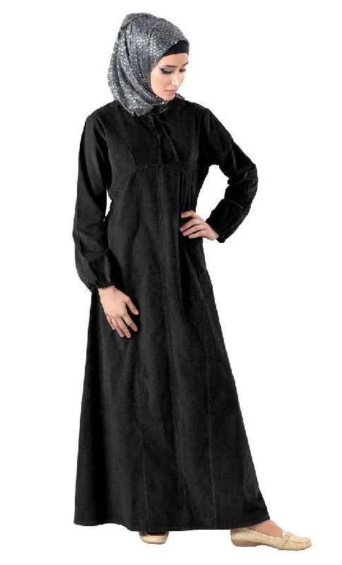 Romantic And Sweet Knotted Tie Up Detail Corduroy Abaya Dress