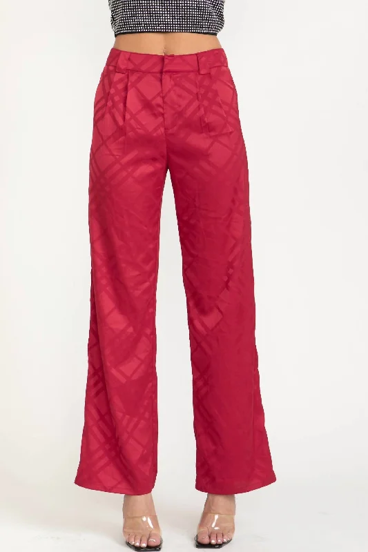 Comfortable And Simple Plaid Slacks In Wine