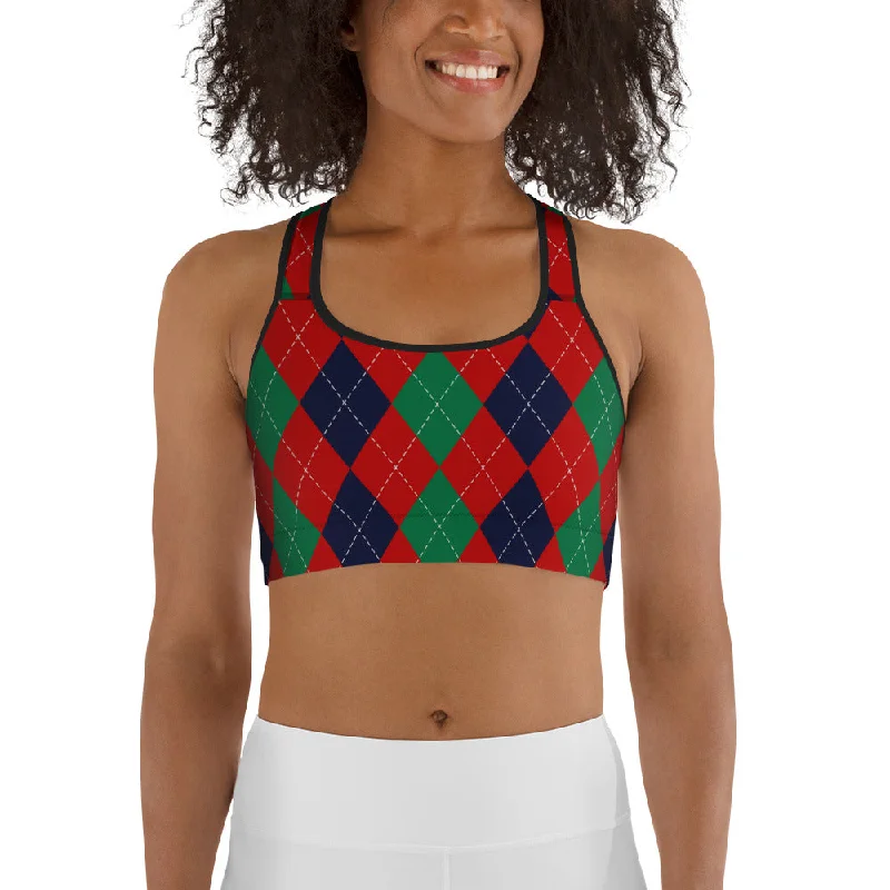Personalized Design Christmas Argyle Sports Bra