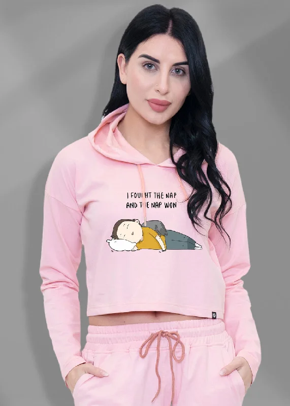 Preview New Products I Faught Nap Time Millenial Pink Cropped Hoodie For Women | Pronk