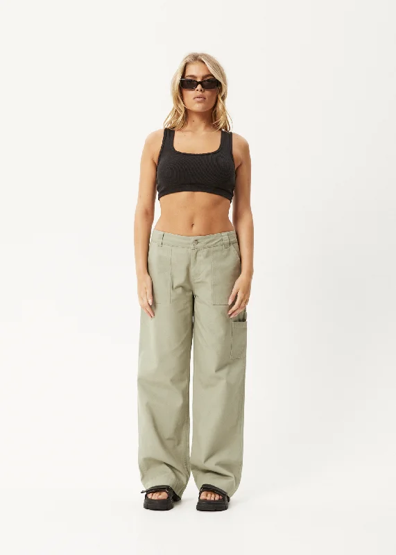 Letter embroidery AFENDS Womens Lexi - Low Rise Carpenter Pants - Eucalyptus