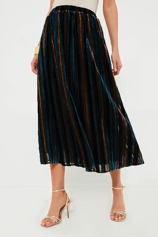 High-end atmosphere Multicolor Velvet Stripe Alba Skirt